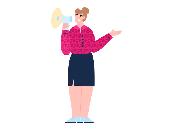 Free Lady making announcement using megaphone  Illustration