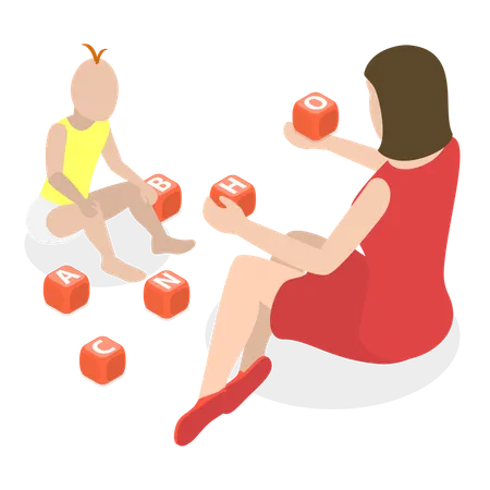 Free 3 D Isometric Flat Vector Illustration Of Playing With Kids Parents And Their Children Are Having Good Time Item 4 Illustration