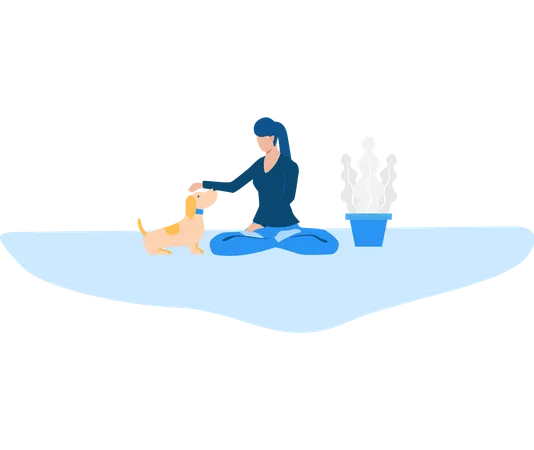 Free Lady playing with pet dog Illustration