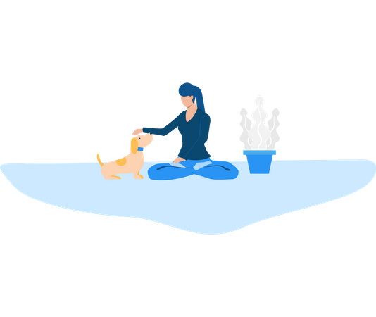 Free Lady playing with pet dog  Illustration