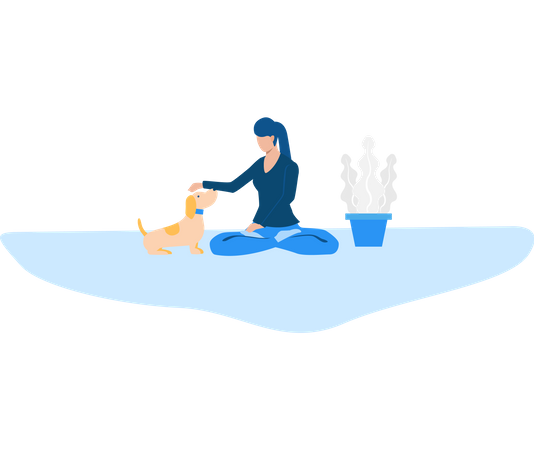 Free Lady playing with pet dog  Illustration