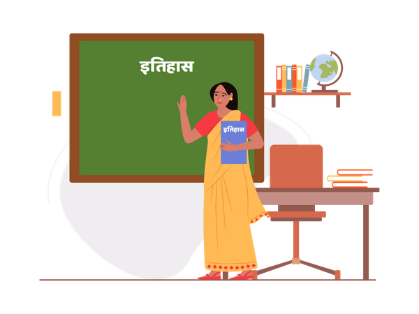 Free Lady teacher teaching in class Illustration