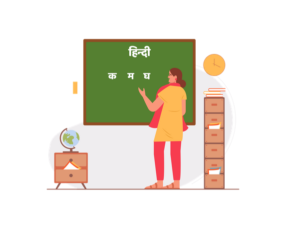 Free Lady teaching hindi in the classroom  Illustration