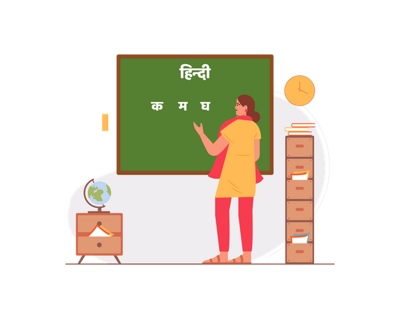 Free Lady teaching hindi in the classroom  Illustration
