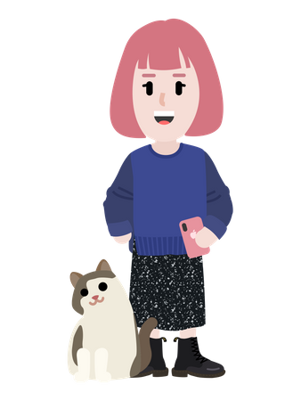 Free Lady with cat  Illustration