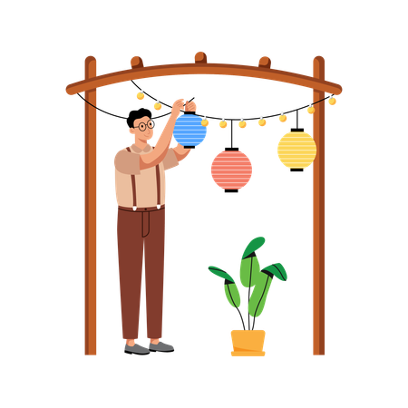 Free Homme suspendu à une lanterne vintage  Illustration