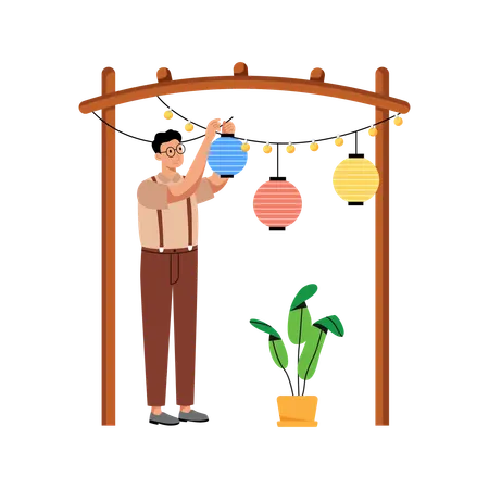 Free Homme suspendu à une lanterne vintage  Illustration