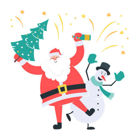 Free Le père Noël et le bonhomme de neige s'amusent  Illustration