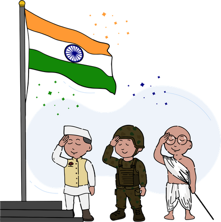 Free Líder político indiano, soldado e combatente da liberdade celebrando o dia da república com hasteamento da bandeira indiana  Ilustração