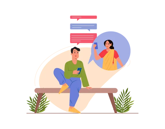 Free Male and female chatting with each other through mobile  Illustration