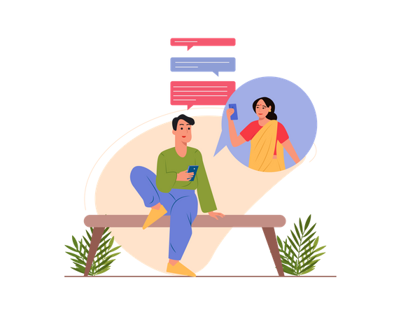 Free Male and female chatting with each other through mobile  Illustration