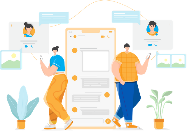 Free Male and female employee chatting on phone  Illustration