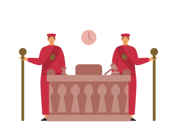 Free Male bailiffs standing in the court room Illustration