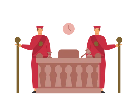 Free Male bailiffs standing in the court room  Illustration