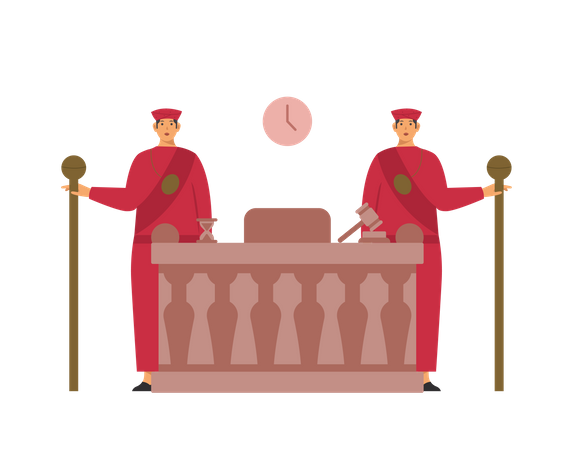 Free Male bailiffs standing in the court room  Illustration