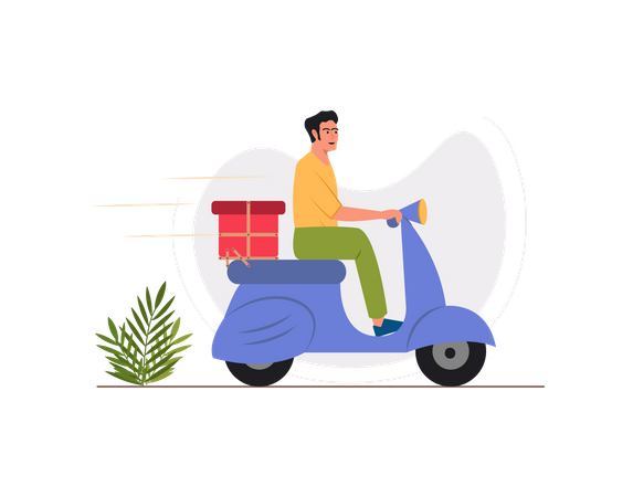 Free Male delivery guy riding scooter  Illustration