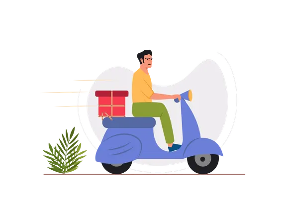 Free Male delivery guy riding scooter Illustration