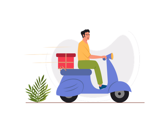 Free Male delivery guy riding scooter  Illustration