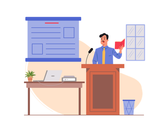 Free Male professor taking lecture with presentation  Illustration