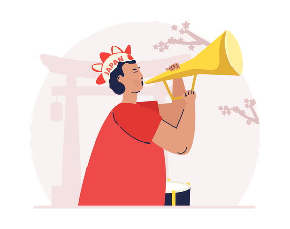 Free Male supporters blowing trumpets Illustration