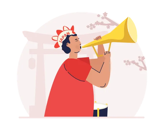 Free Male supporters blowing trumpets Illustration