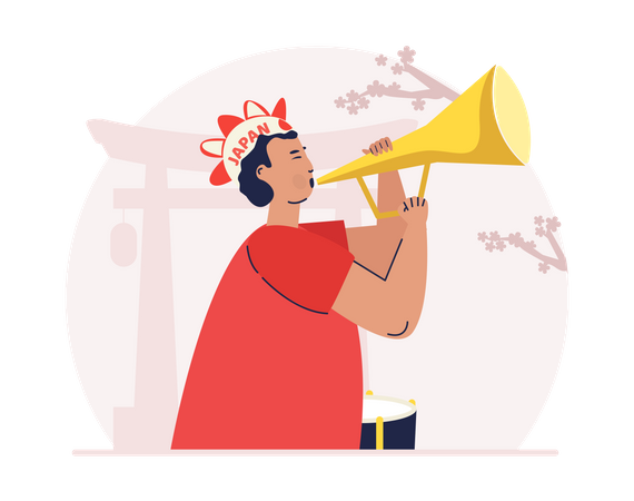 Free Male supporters blowing trumpets  Illustration