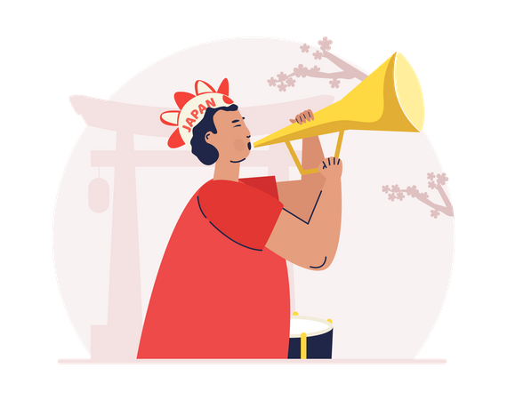 Free Male supporters blowing trumpets  Illustration