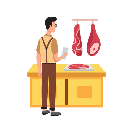 Free Man Buying Meat from the Butcher  Illustration