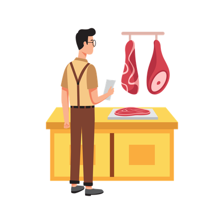 Free Man Buying Meat from the Butcher  Illustration