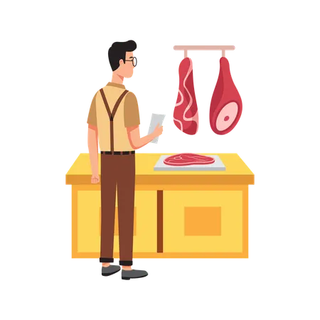 Free Man Buying Meat from the Butcher  Illustration