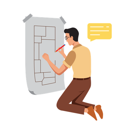 Free 掲示板のメモを確認する男性  イラスト