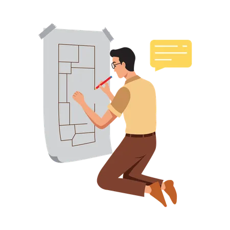 Free 掲示板のメモを確認する男性  イラスト