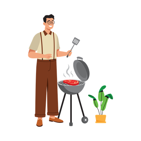 Free Man Cooking in Retro Kitchen  Illustration