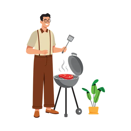 Free Man Cooking in Retro Kitchen  Illustration