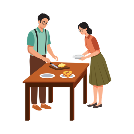 Free Man Cooking in traditional kitchen  Illustration