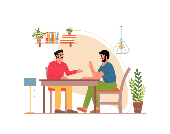 Free Man discussing personal life with friend  Illustration