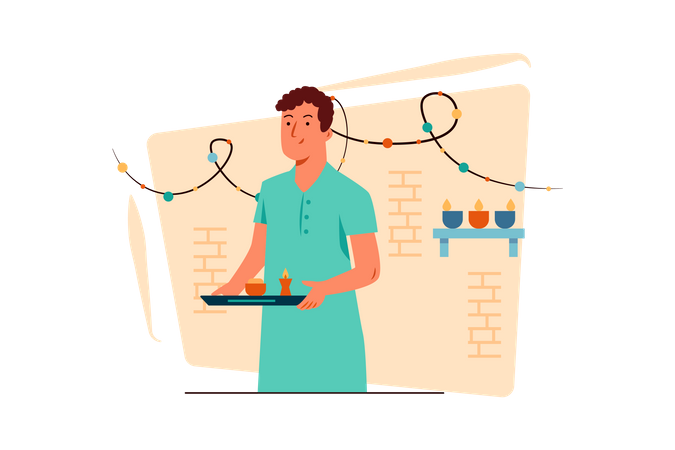 Free Man doing diwali aarti  Illustration