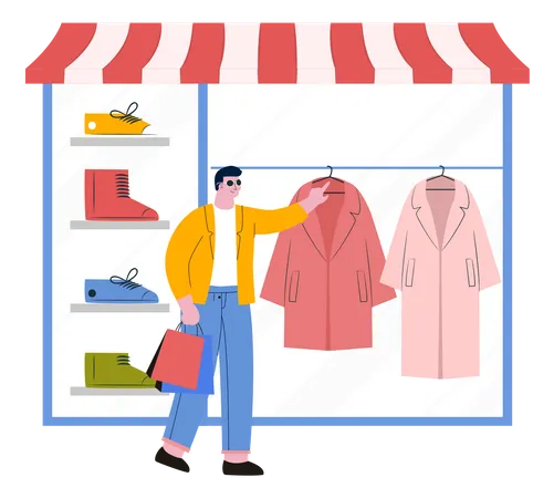 Free Man doing window shopping  Illustration