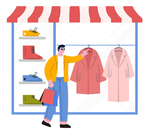 Free Man doing window shopping  Illustration