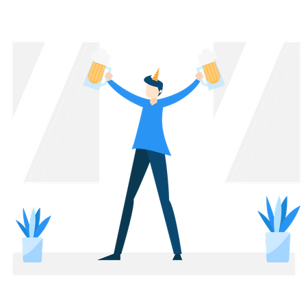 Free Man enjoying party with beer Illustration