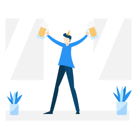 Free Man enjoying party with beer Illustration