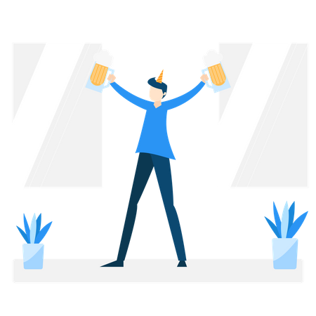 Free Man enjoying party with beer  Illustration