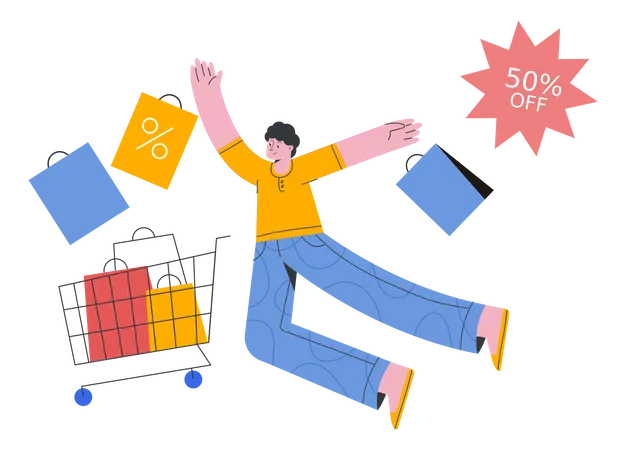 Free Man enjoying shopping discount  Illustration
