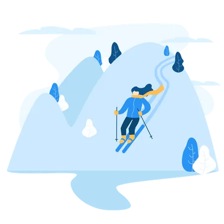 Free Man enjoying skating on mountain covered with snow  Illustration