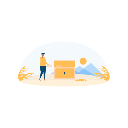 Free Man finding treasure in forest  Illustration