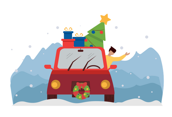 Free Man going for christmas party in car  Illustration