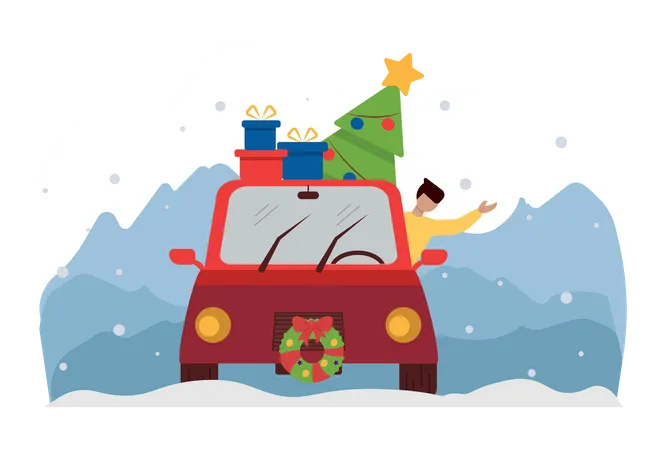 Free Man going for christmas party in car  Illustration