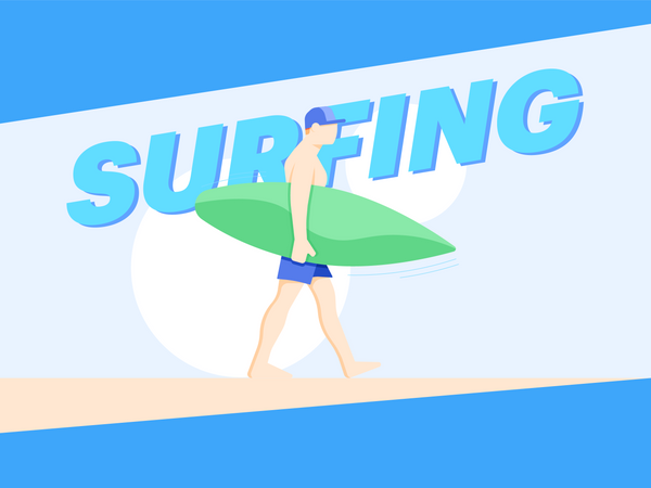 Free Man Going For Surfing Illustration