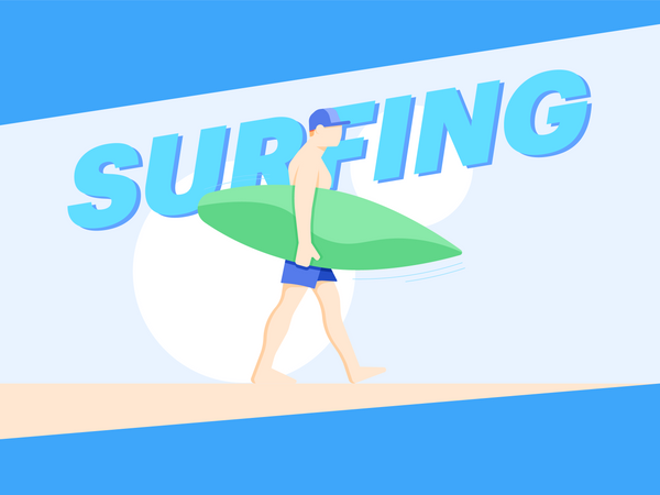 Free Man Going For Surfing  Illustration