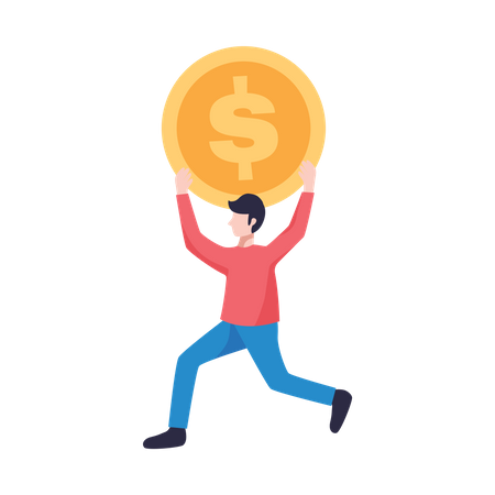 Free Man holding dollar coin  Illustration